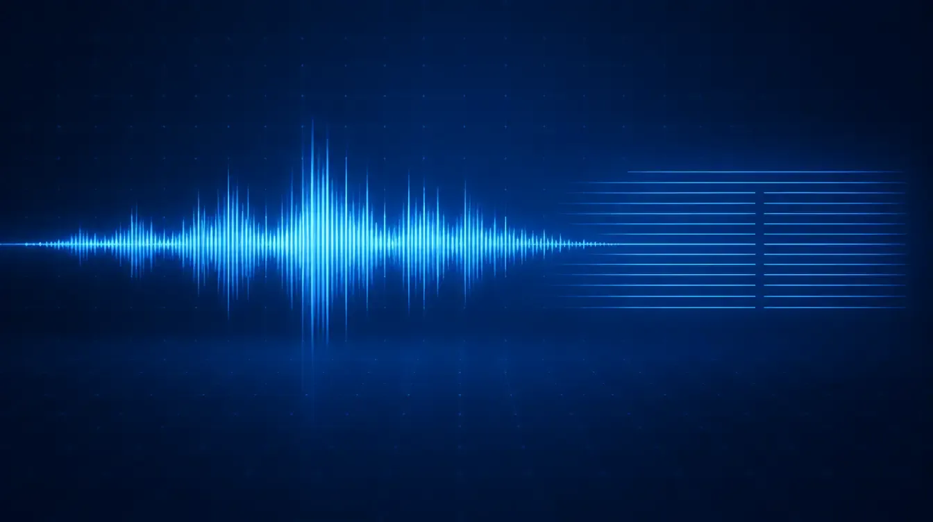 A luminous audio waveform blending into columns of an article, for the Expert Insights articles and podcast